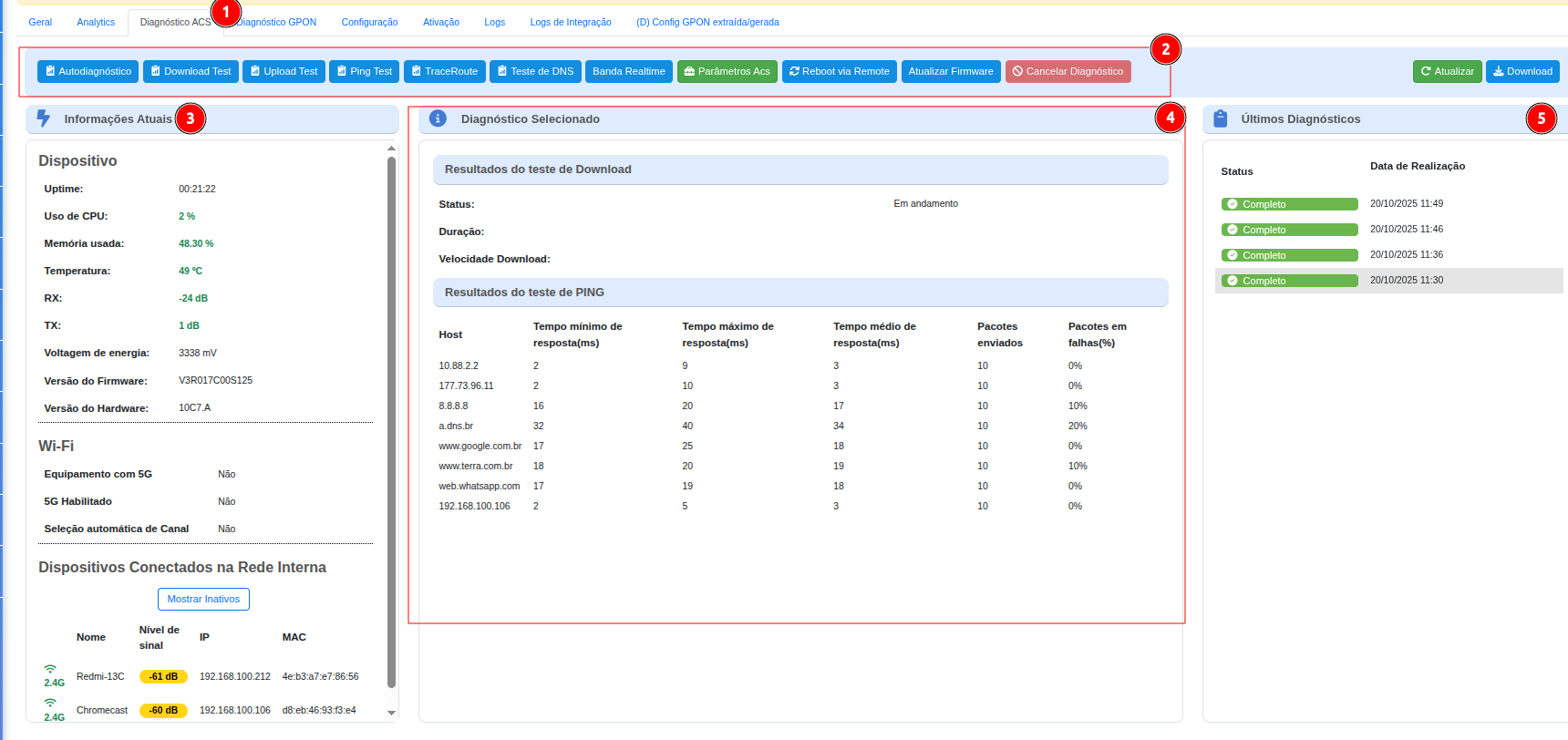 Tela do Autodiagnóstico ACS