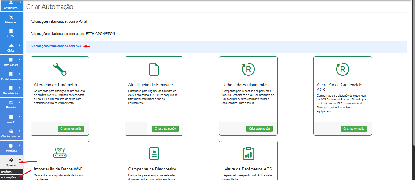 Initial screen of the ACS credential change automation