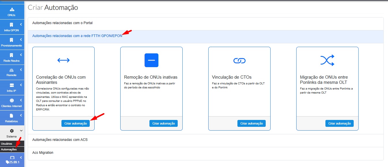 Tela de criação da automação de correlação
