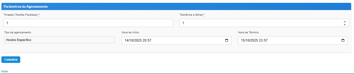 Tela final de configuração da automação