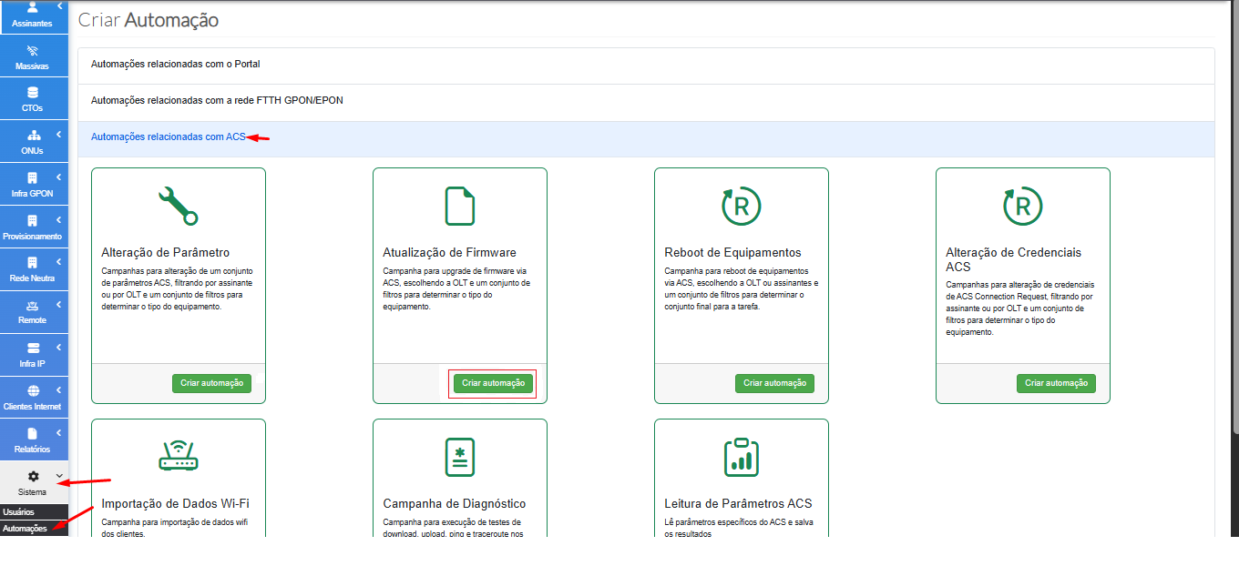 Tela inicial da automação de alteração de parametros