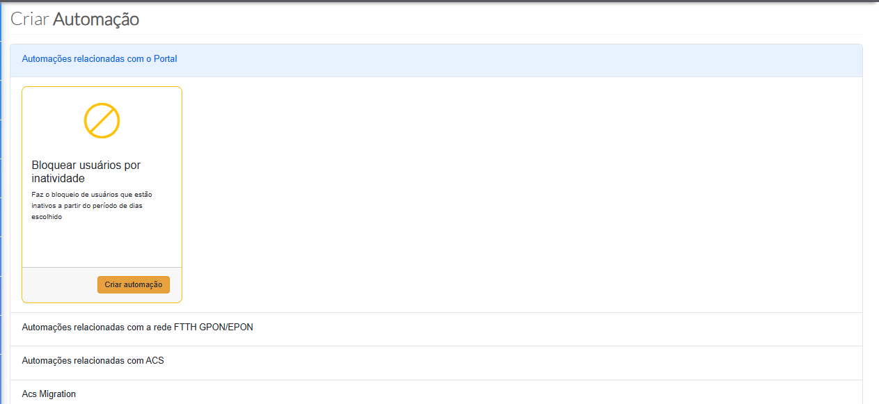 Tela de criação de automação