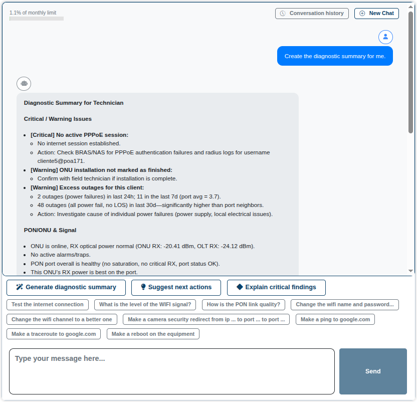 AI Assistant conversation inside AI Diag