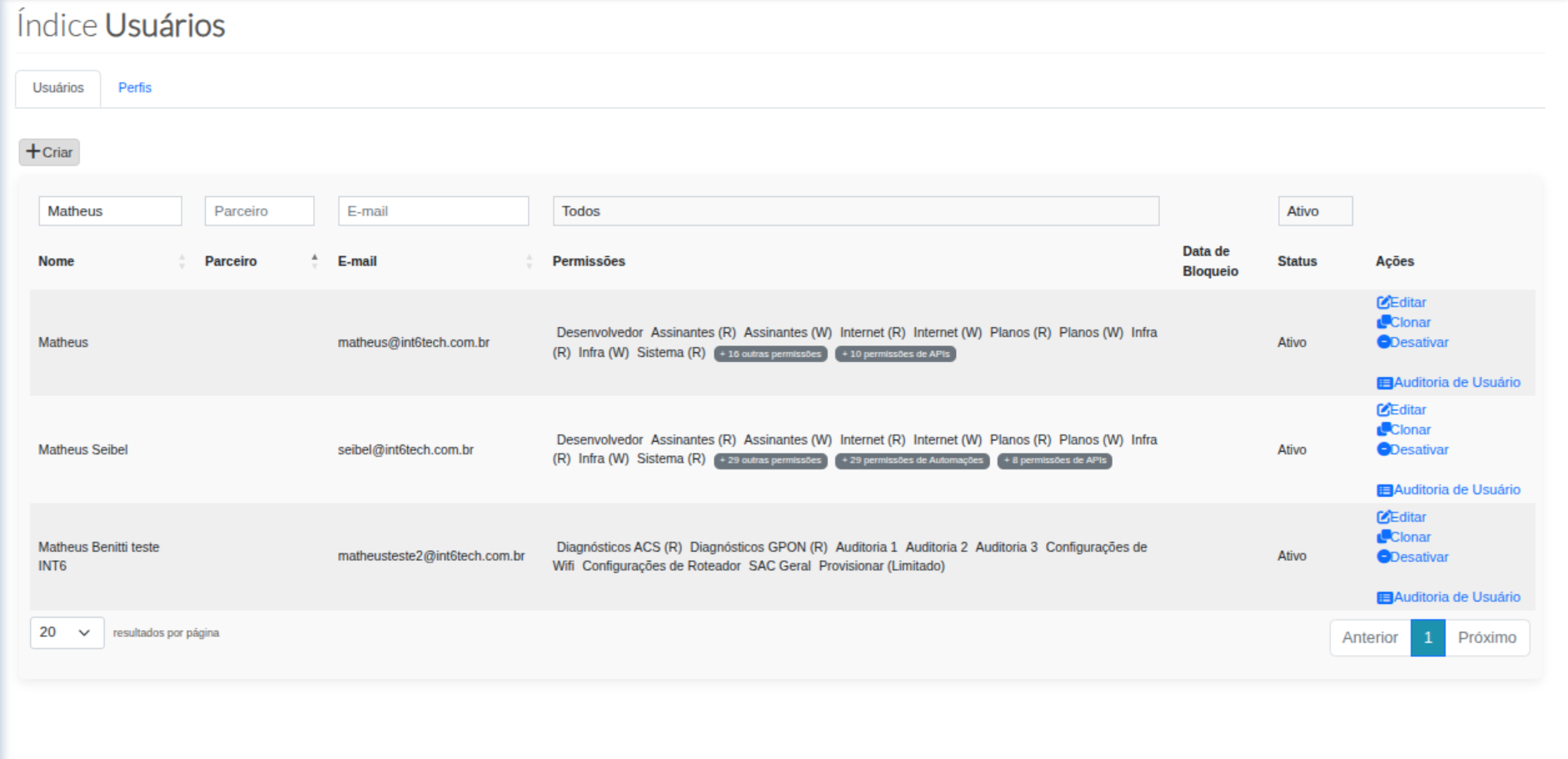 Users Index - Create Button
