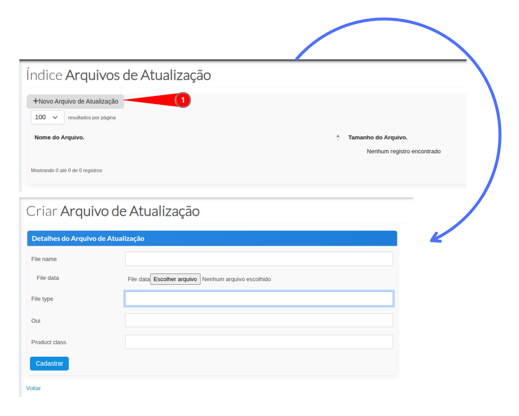 Update File Registration Screen