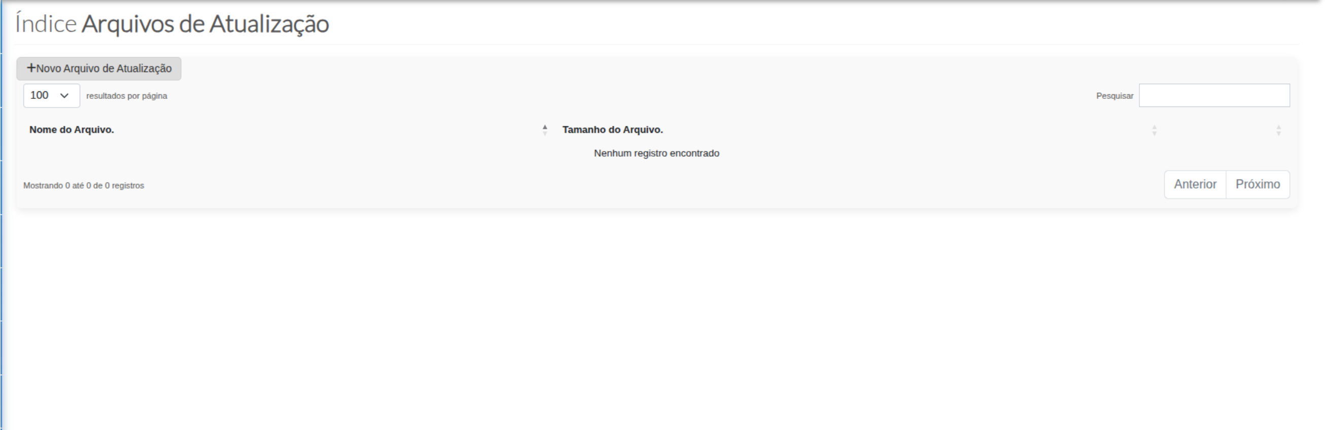Update Files Index Screen